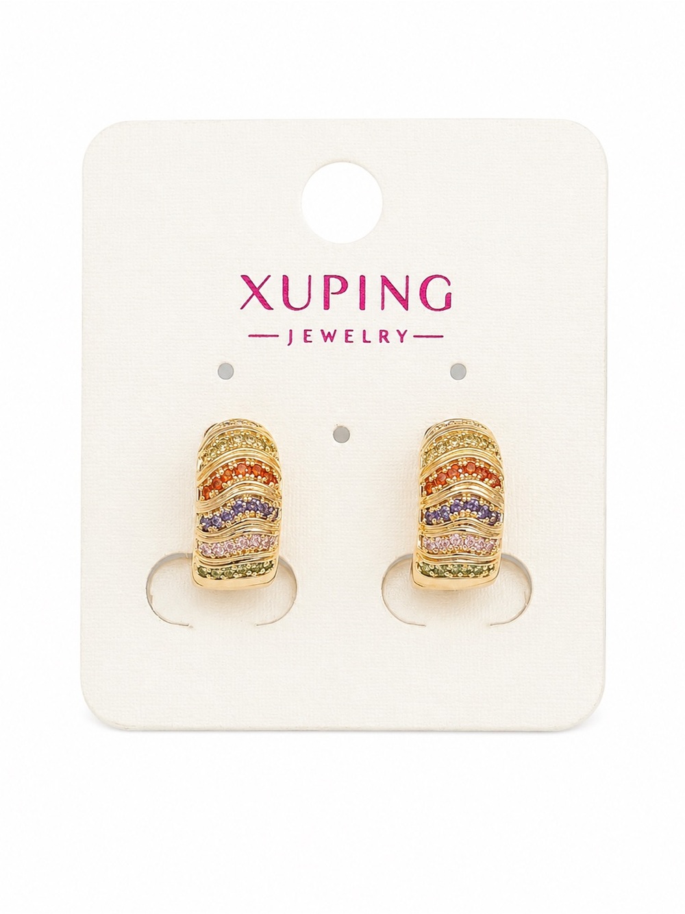 Xuping Rainbow CZ Huggie Hoop Earrings Gold Tone Multicolor New